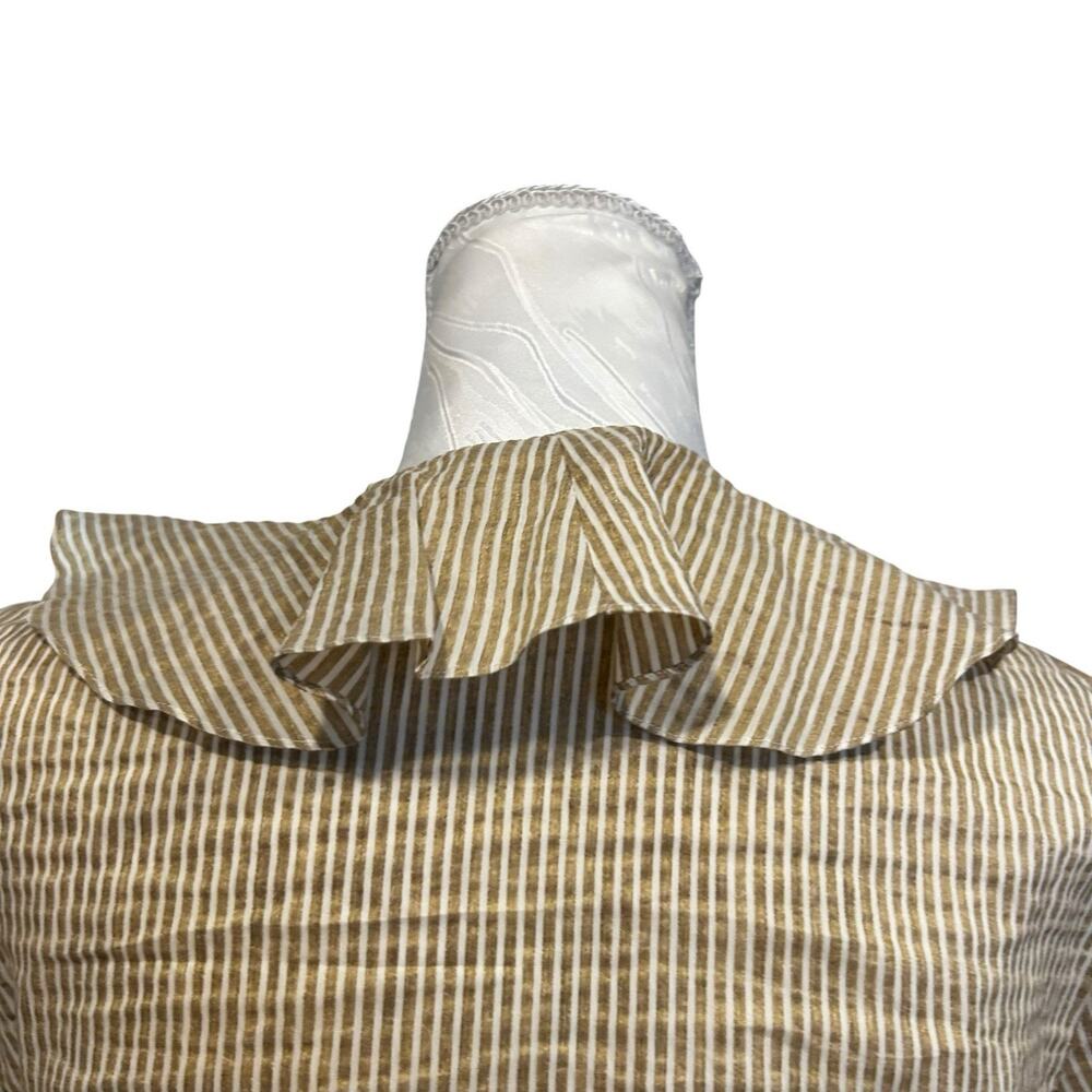 Vintage 90s Metallic Gold Stripe Wrap Blouse Ruffle Collar Bishop Sleeve Size 4 - Picture 10 of 14